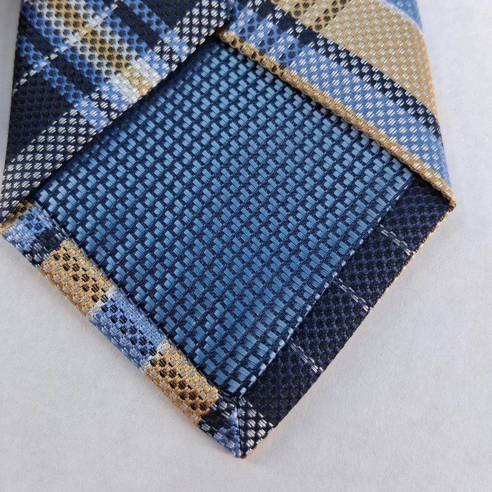 Ben Sherman Necktie Men OS Blue Tan Plaid Classic Woven Textured Polyester Tie